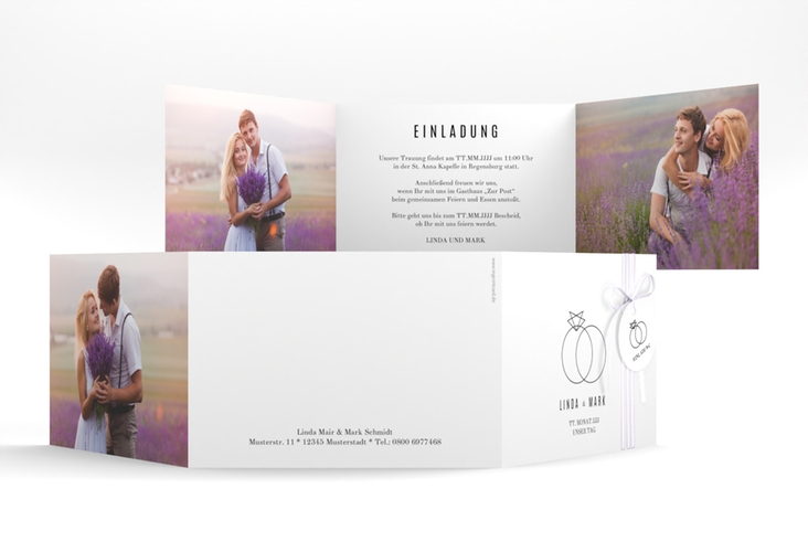 Hochzeitseinladung Rings A6 Doppel-Klappkarte weiss hochglanz