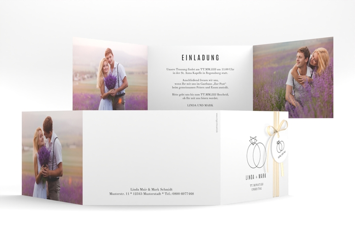 Hochzeitseinladung Rings A6 Doppel-Klappkarte weiss hochglanz