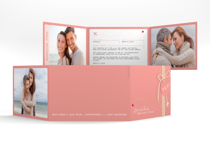 Hochzeitseinladung Weddingpass A6 Doppel-Klappkarte rosa
