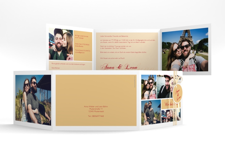 Hochzeitseinladung "Collage" A6 Doppel-Klappkarte apricot