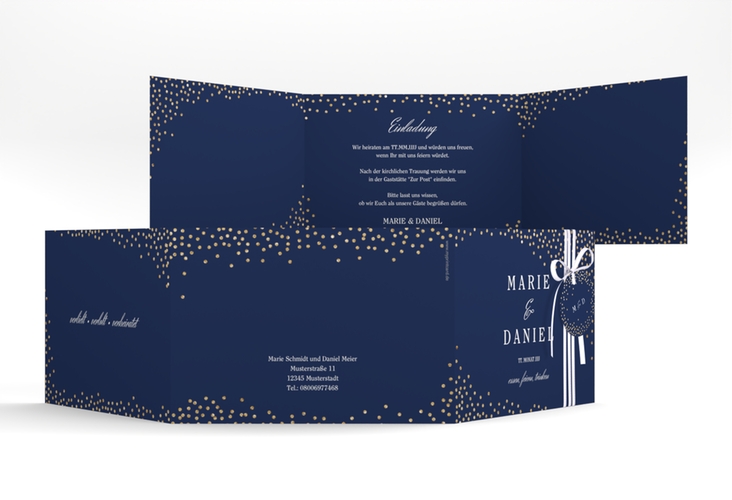 Hochzeitseinladung Glitter A6 Doppel-Klappkarte blau hochglanz