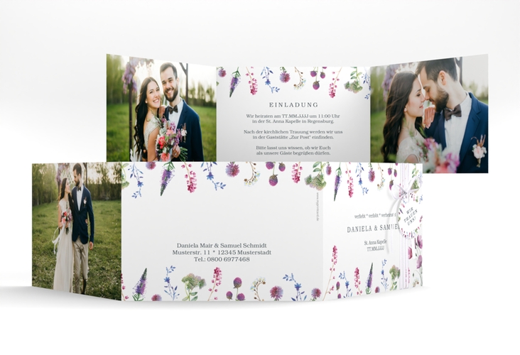 Hochzeitseinladung Wildblumen A6 Doppel-Klappkarte