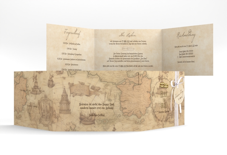 Hochzeitseinladung Zwei Ringe A6 Doppel-Klappkarte mit Eheringen und Fantasy-Landkarte