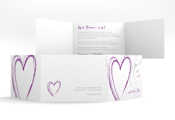 Hochzeitseinladung Liebe A6 Doppel-Klappkarte lila hochglanz