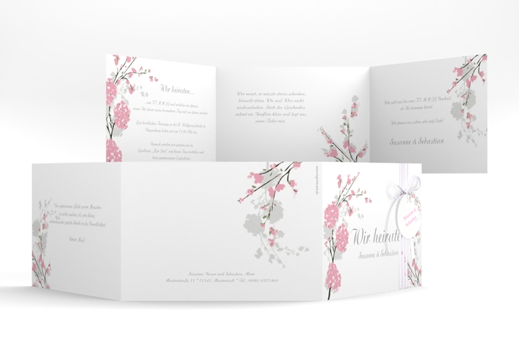 Hochzeitseinladung Salerno A6 Doppel-Klappkarte rosa hochglanz