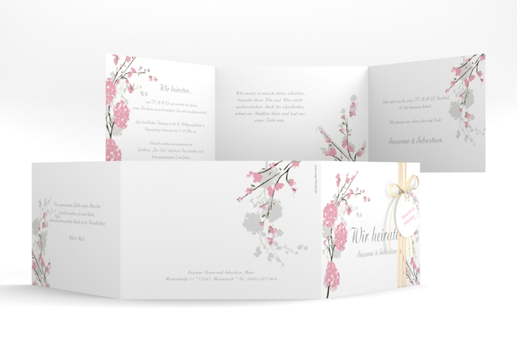Hochzeitseinladung Salerno A6 Doppel-Klappkarte rosa hochglanz