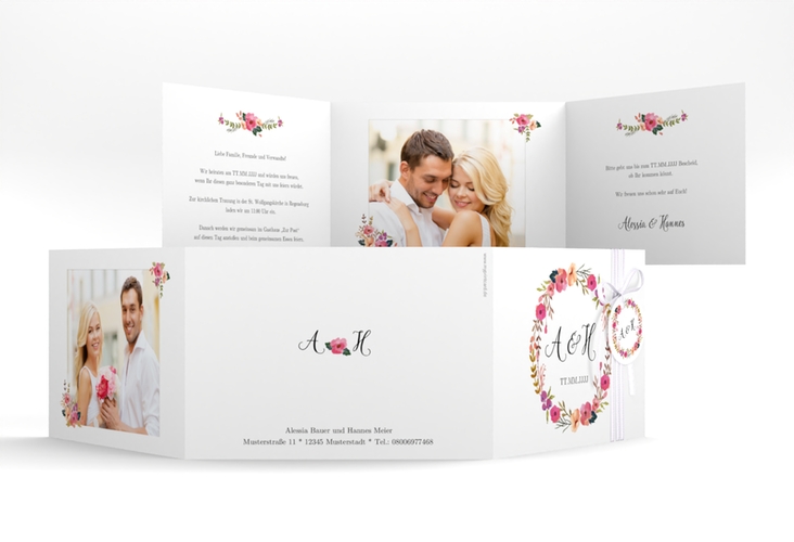 Hochzeitseinladung Fiore A6 Doppel-Klappkarte weiss