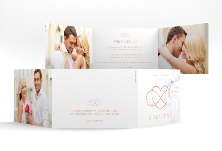Hochzeitseinladung Infinity A6 Doppel-Klappkarte apricot