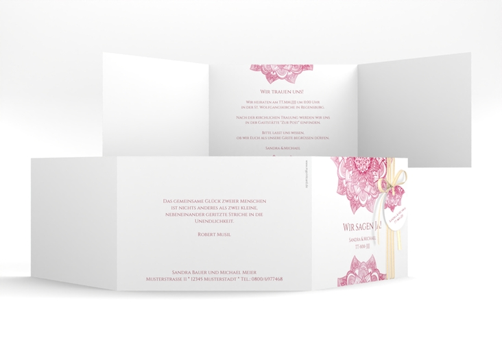 Hochzeitseinladung Delight A6 Doppel-Klappkarte pink