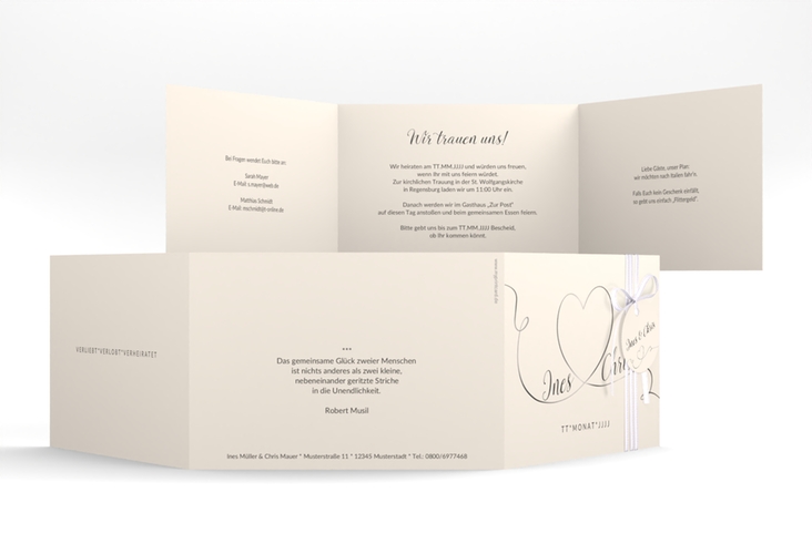 Hochzeitseinladung Dolce A6 Doppel-Klappkarte beige hochglanz