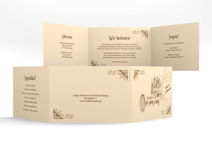 Hochzeitseinladung Storybook A6 Doppel-Klappkarte hochglanz
