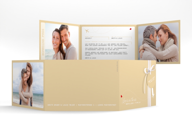 Hochzeitseinladung Weddingpass A6 Doppel-Klappkarte beige