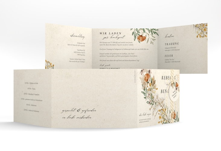 Hochzeitseinladung Wildfang A6 Doppel-Klappkarte mit getrockneten Wiesenblumen