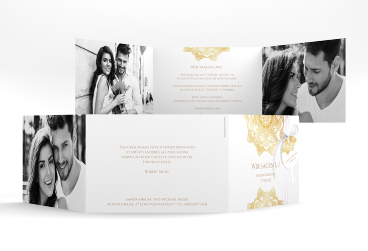 Hochzeitseinladung Delight A6 Doppel-Klappkarte gold