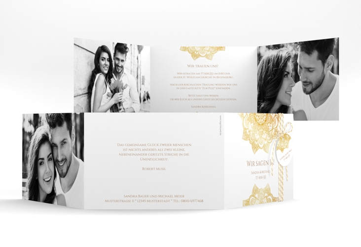 Hochzeitseinladung Delight A6 Doppel-Klappkarte gold