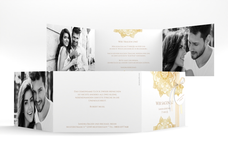 Hochzeitseinladung Delight A6 Doppel-Klappkarte gold
