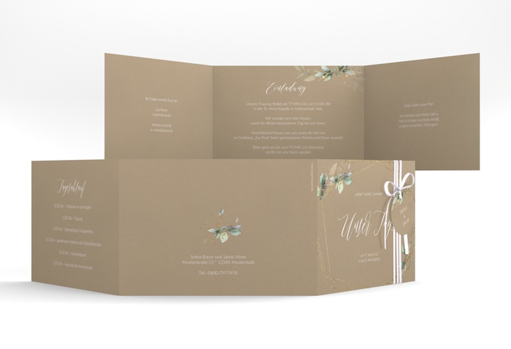 Hochzeitseinladung Greenish A6 Doppel-Klappkarte Kraftpapier hochglanz