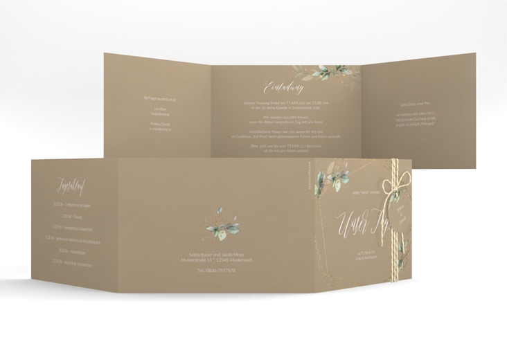 Hochzeitseinladung Greenish A6 Doppel-Klappkarte Kraftpapier hochglanz