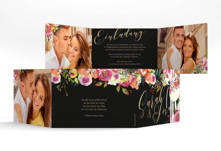 Hochzeitseinladung Flowerbomb A6 Doppel-Klappkarte