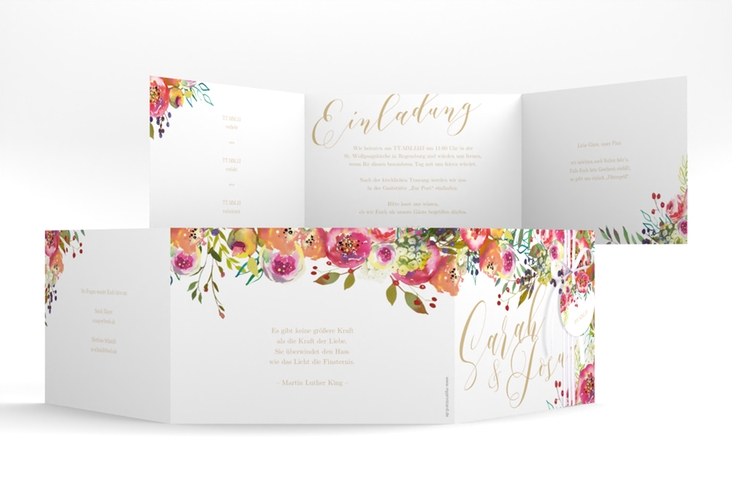 Hochzeitseinladung Flowerbomb A6 Doppel-Klappkarte weiss