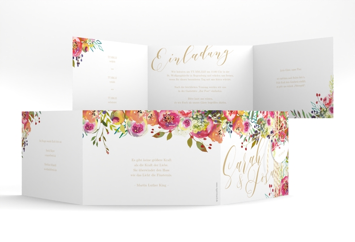 Hochzeitseinladung Flowerbomb A6 Doppel-Klappkarte weiss