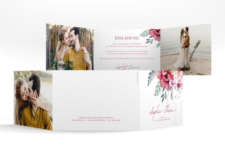 Hochzeitseinladung Blooming A6 Doppel-Klappkarte weiss