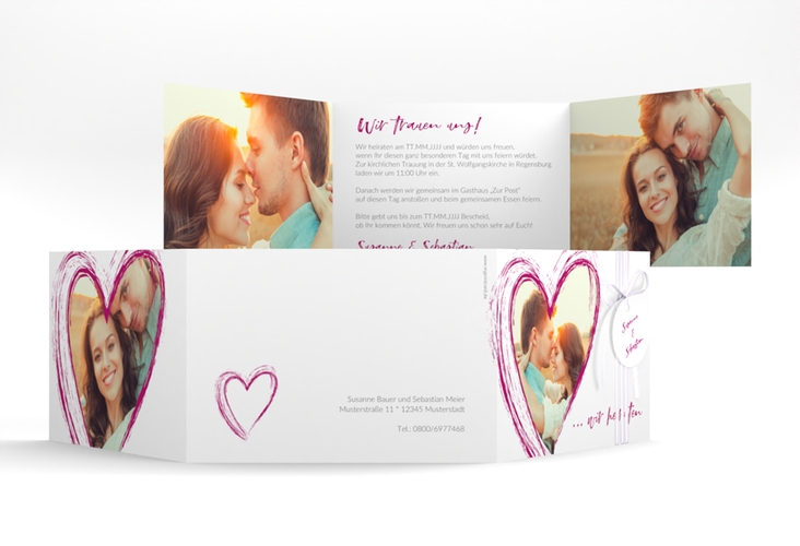 Hochzeitseinladung Liebe A6 Doppel-Klappkarte pink