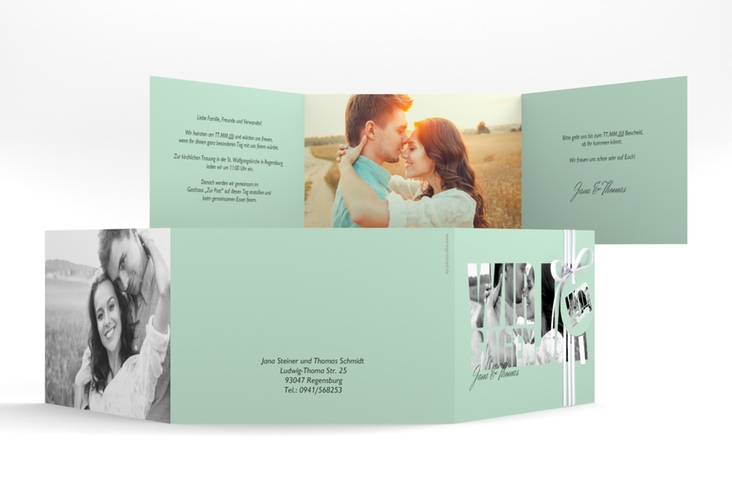 Hochzeitseinladung Letters A6 Doppel-Klappkarte mint