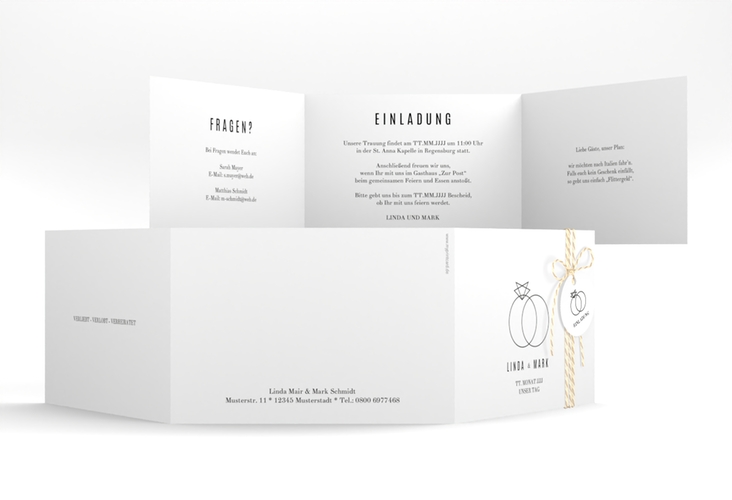 Hochzeitseinladung Rings A6 Doppel-Klappkarte weiss hochglanz