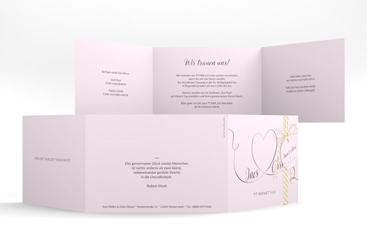 Hochzeitseinladung Dolce A6 Doppel-Klappkarte rosa hochglanz