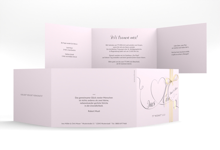 Hochzeitseinladung Dolce A6 Doppel-Klappkarte rosa hochglanz