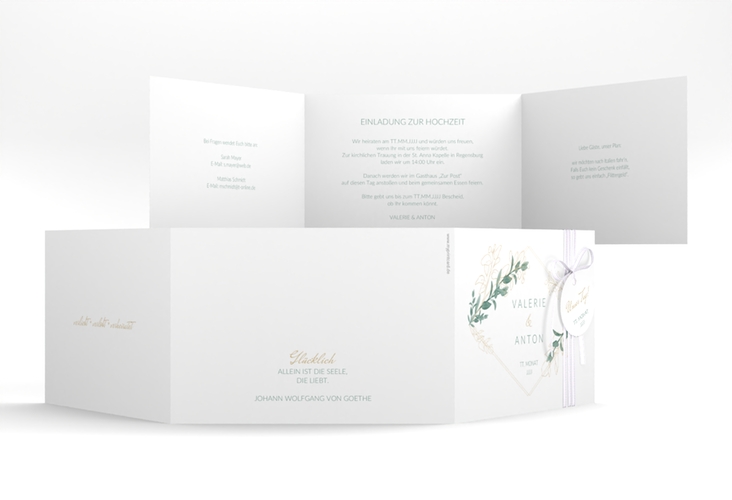Hochzeitseinladung Verde A6 Doppel-Klappkarte weiss