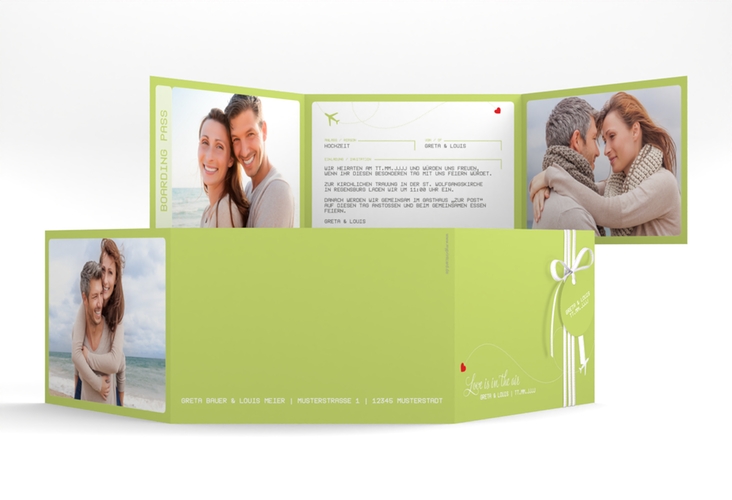 Hochzeitseinladung Weddingpass A6 Doppel-Klappkarte gruen