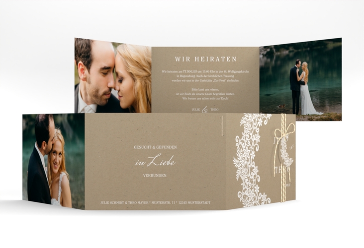Hochzeitseinladung Mariage A6 Doppel-Klappkarte mit Bogen aus weißer Spitze