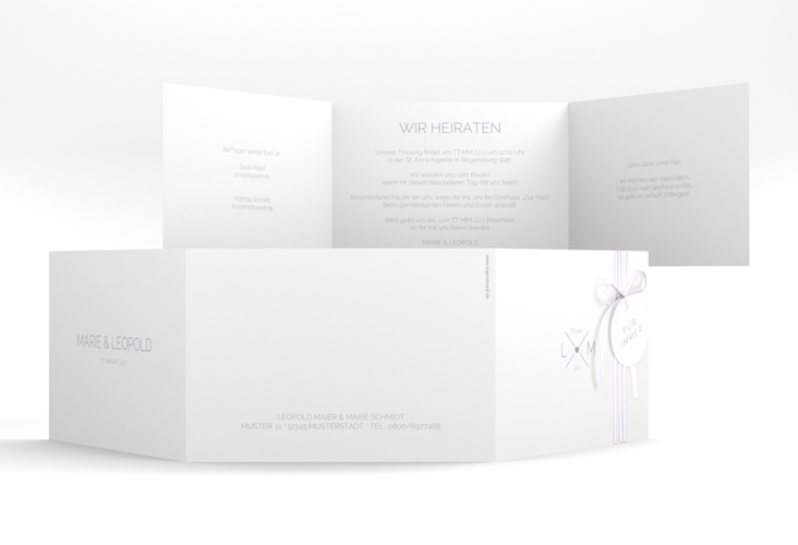 Hochzeitseinladung Initials A6 Doppel-Klappkarte grau hochglanz mit Initialen im minimalistischen Design