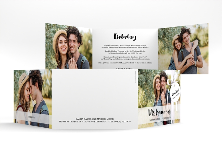 Hochzeitseinladung Mirage A6 Doppel-Klappkarte weiss