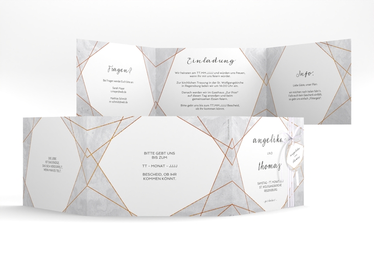 Hochzeitseinladung Asymmetry A6 Doppel-Klappkarte grau hochglanz