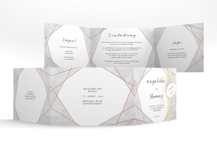 Hochzeitseinladung Asymmetry A6 Doppel-Klappkarte grau hochglanz