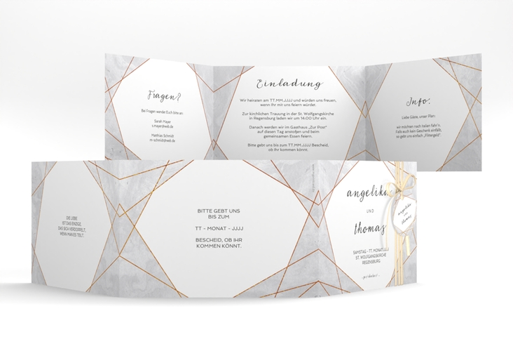 Hochzeitseinladung Asymmetry A6 Doppel-Klappkarte grau hochglanz