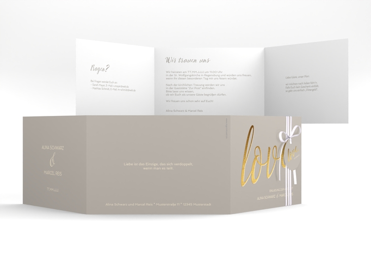 Hochzeitseinladung Glam A6 Doppel-Klappkarte grau hochglanz