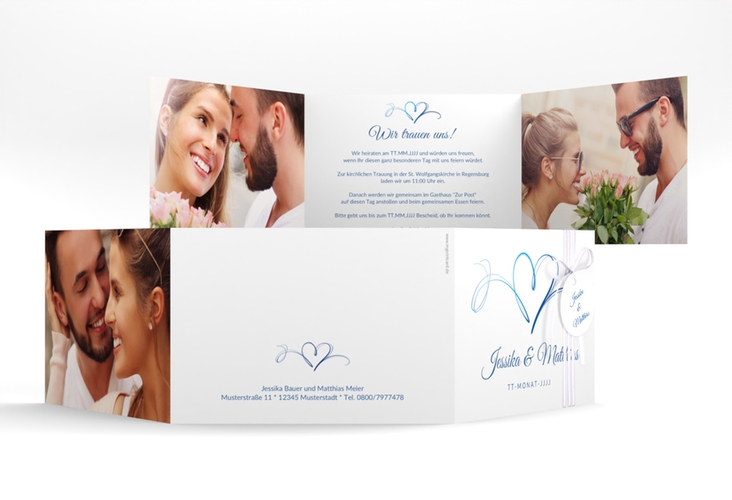 Hochzeitseinladung Envie A6 Doppel-Klappkarte blau hochglanz
