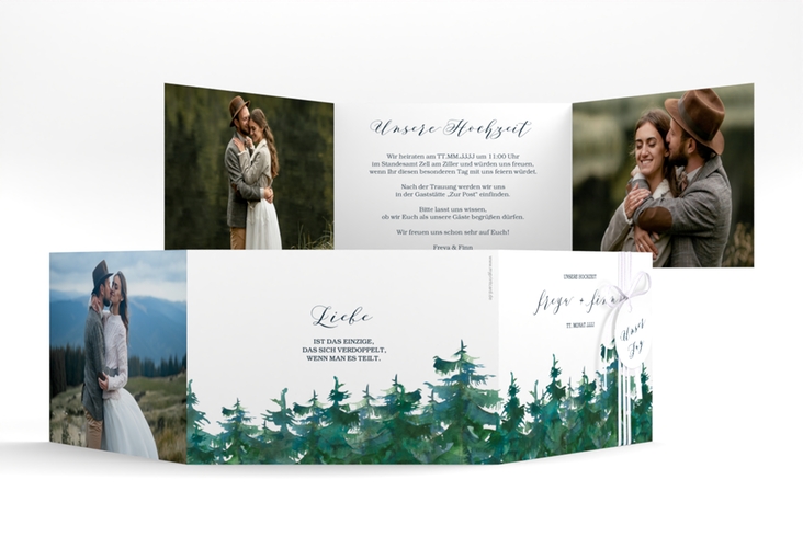 Hochzeitseinladung Evergreen A6 Doppel-Klappkarte weiss