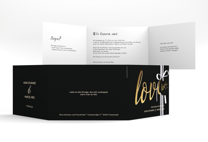 Hochzeitseinladung Glam A6 Doppel-Klappkarte schwarz hochglanz
