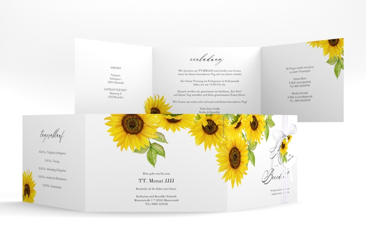 Hochzeitseinladung Sonnenblume A6 Doppel-Klappkarte