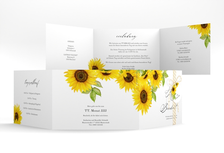 Hochzeitseinladung Sonnenblume A6 Doppel-Klappkarte