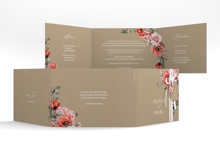 Hochzeitseinladung Grazioso A6 Doppel-Klappkarte Kraftpapier modern mit Mohnblumen und Rosen