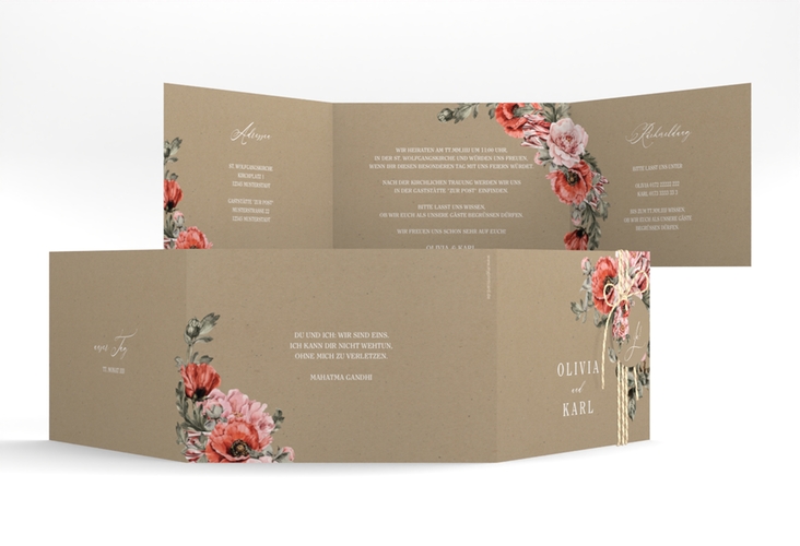 Hochzeitseinladung Grazioso A6 Doppel-Klappkarte Kraftpapier modern mit Mohnblumen und Rosen