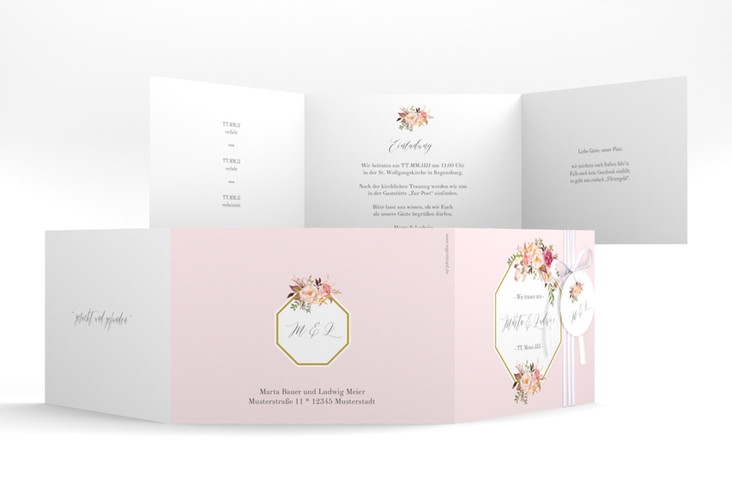 Hochzeitseinladung Prachtvoll A6 Doppel-Klappkarte rosa hochglanz