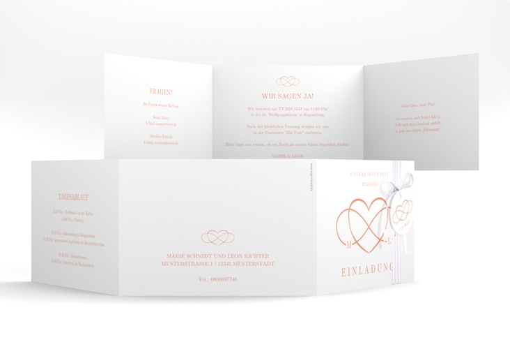 Hochzeitseinladung Infinity A6 Doppel-Klappkarte apricot