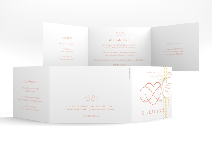 Hochzeitseinladung Infinity A6 Doppel-Klappkarte apricot